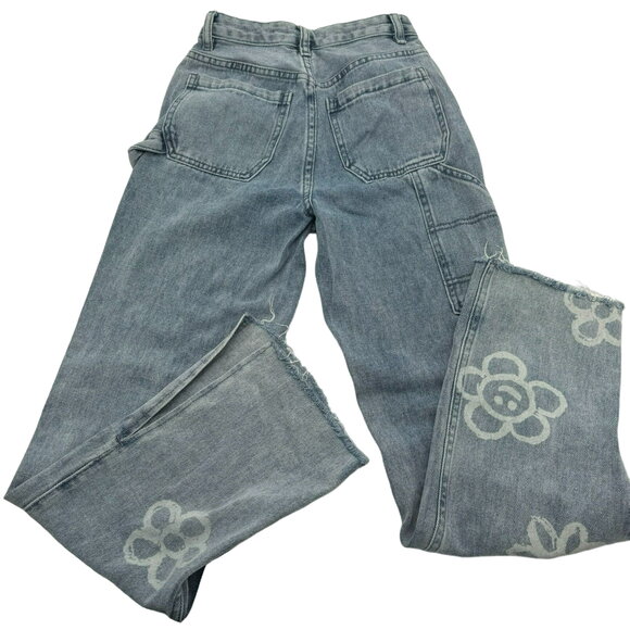 PACSUN Women's 24 Vintage Daisy Carpenter Blue Jeans Side Slit High Rise y2k 90s - Picture 3 of 11